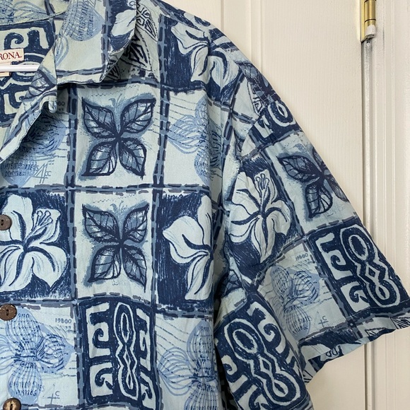 Merona Printed Button Down Shirt Floral Blue XXL - Picture 3 of 7